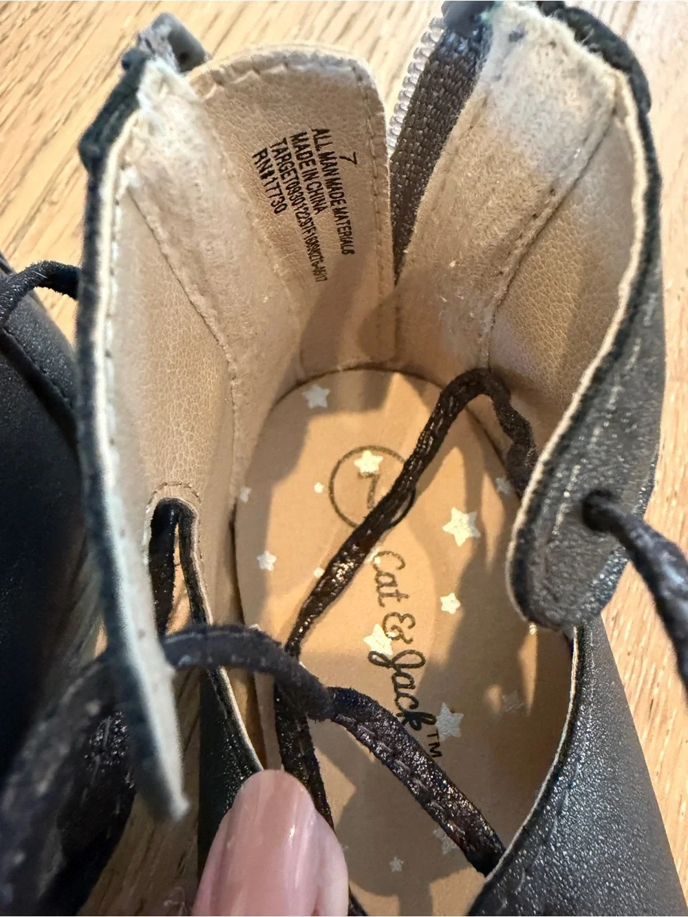 Girls Sparkly Black Lace-Up Cutout Ballet Flats